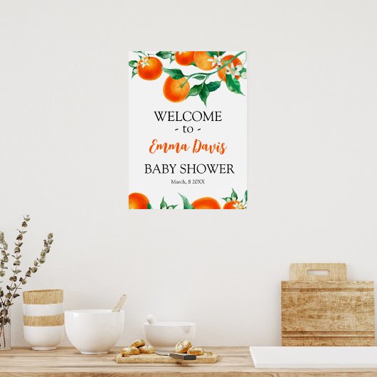 Orange Baby Dusche Begrüßungsunterschrift Poster (Küche)