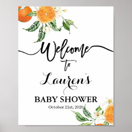 Orange Baby Dusche Begrüßungszeichen Poster