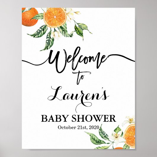 Orange Baby Dusche Begrüßungszeichen Poster (Vorne)