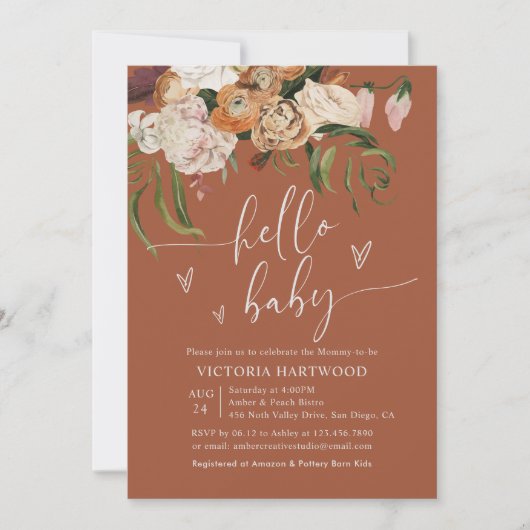 Orange Baby Dusche Einladung (Vorderseite)