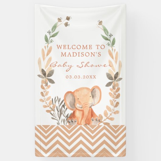 Orange Baby Elephant Baby Dusche Banner (Vertikal)