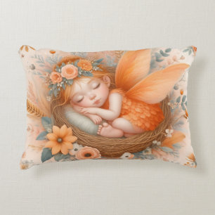Orange Baby Fairy in einem Nest Baby Girl Birth St Dekokissen