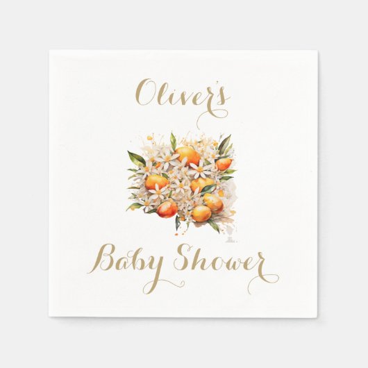 Orange Baby Shower Gender Neutral Citrus Serviette (Vorderseite)