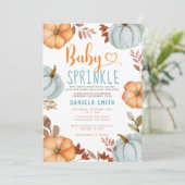 Orange Baby Sprinkle Blue Pumpkin Fall Baby Dusche Einladung (Stehend Vorderseite)