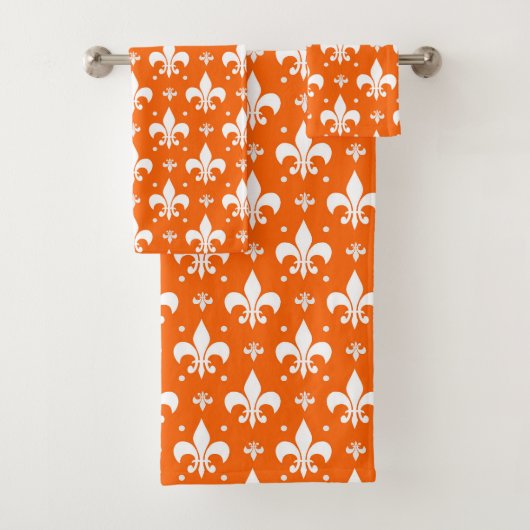 Orange Background Fleur-de-lis Muster Design Badhandtuch Set (Insitu)