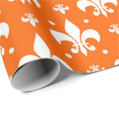 Orange Background Fleur-de-lis Muster Design Geschenkpapier (Rolleneckpunkt)