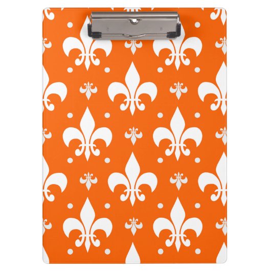 Orange Background Fleur-de-lis Muster Design Klemmbrett (Vorderseite)
