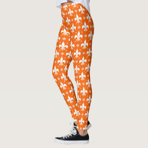 Orange Background Fleur-de-lis Muster Design Leggings