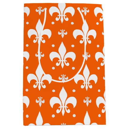 Orange Background Fleur-de-lis Muster Design Mittlere Geschenktüte (Vorderseite)