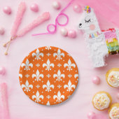 Orange Background Fleur-de-lis Muster Design Pappteller (Party)