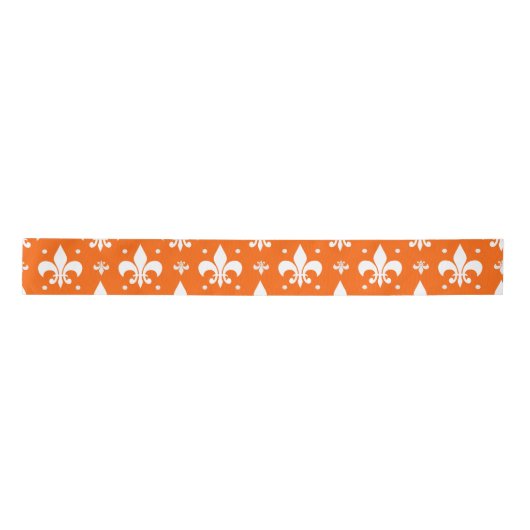 Orange Background Fleur-de-lis Muster Design Satinband (Vorderseite)
