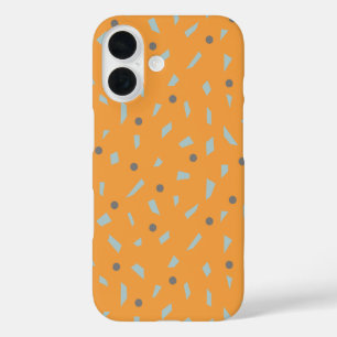 Orange Background Gray Polka Dots Blue Confetti iPhone 16 Hülle
