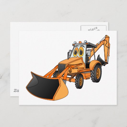 Orange Backhoe Cartoon Postkarte (Vorne/Hinten)