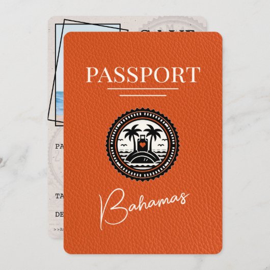 Orange Bahamas Passport Save the Date (Vorne/Hinten)