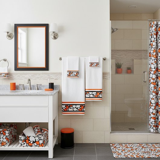 Orange-Band-Schwarzpaisley Badhandtuch Set
