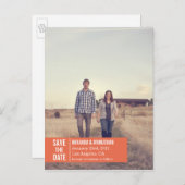 Orange Banner Foto Save the Date Postkarten (Vorne/Hinten)