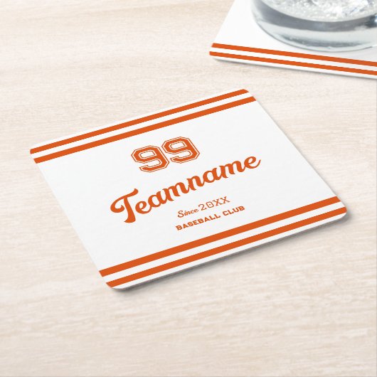 Orange Baseball Club Custom Player Number & Team Rechteckiger Pappuntersetzer (angewinkelt)