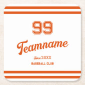 Orange Baseball Club Custom Player Number & Team Rechteckiger Pappuntersetzer (Vorderseite)