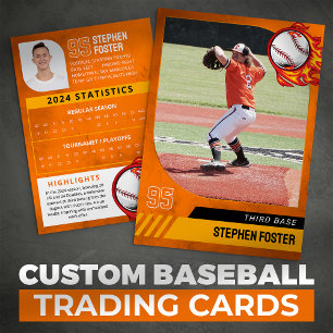 Orange Baseball-Handelskarte mit Foto und Statisti Telefonnummerkarte