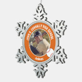 Orange Baseball Player Photo High School Schneeflocken Zinn-Ornament (Rechts)