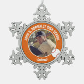 Orange Baseball Player Photo High School Schneeflocken Zinn-Ornament (Vorderseite)