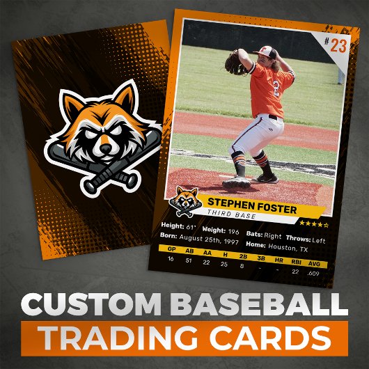 Orange Baseball Trading Card Foto Baseball Logo Telefonnummerkarte