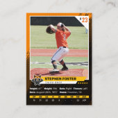 Orange Baseball Trading Card Foto Baseball Logo Telefonnummerkarte (Vorderseite)