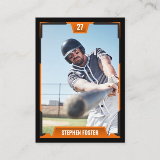 Orange Baseball Trading Card - Spielerprofil Telefonnummerkarte (Vorderseite)