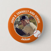 Orange Baseballspieler-Foto High School Spirit Button (Vorderseite)