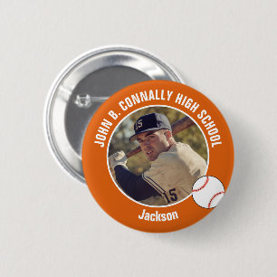 Orange Baseballspieler-Foto High School Spirit Button
