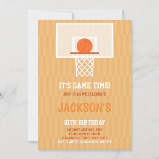 Orange Basketball Einladung zum Geburtstag (Vorderseite)