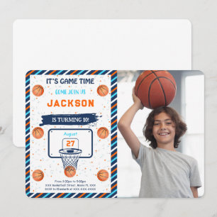 Orange Basketball-Geburtstags-Einladung mit Foto Einladung