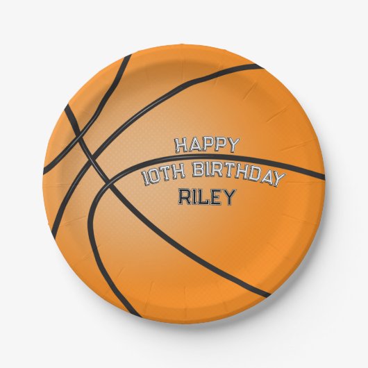 Orange Basketball Happy Birthday Name Pappteller (Vorderseite)