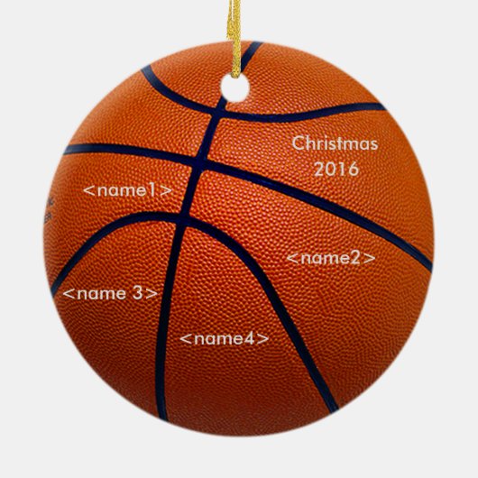 Orange Basketball mit Namen Keramik Ornament (Hinten)