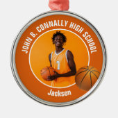 Orange Basketball Player Photo Christmas Ornament Aus Metall (Vorne)