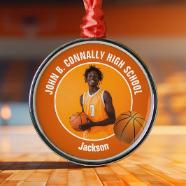 Orange Basketball Player Photo Christmas Ornament Aus Metall