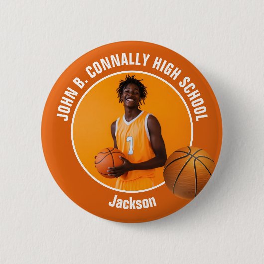 Orange Basketball Player Photo High School Spirit Button (Vorderseite)