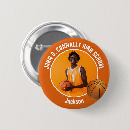 Orange Basketball Player Photo High School Spirit Button