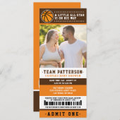 Orange Basketball Ticket Pärchen Kinderdusche Foto Einladung (Vorne/Hinten)