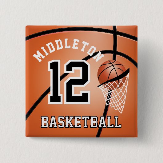 Orange Basketball 🏀 und Hoop | Schaltfläche DIY T Button (Vorderseite)