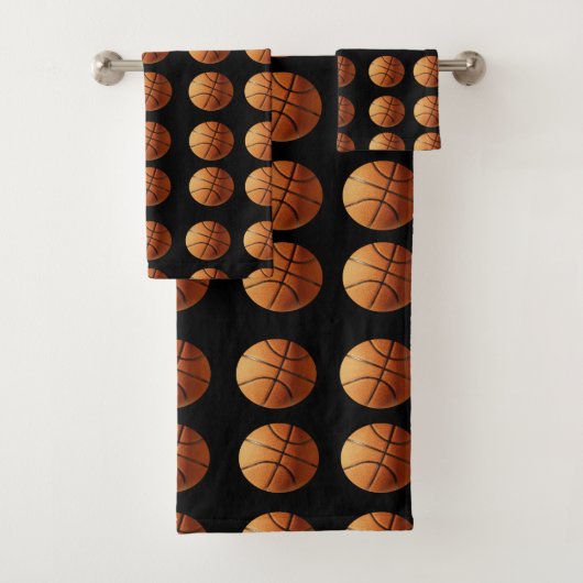 Orange Basketballs auf schwarz, Badhandtuch Set (Insitu)
