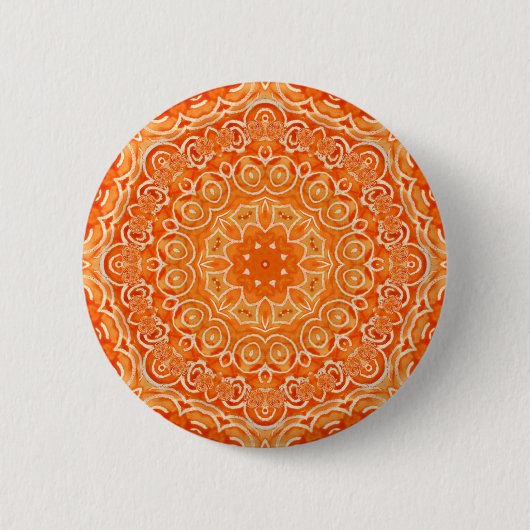Orange Batik-Aquarell-Mandala Button (Vorderseite)