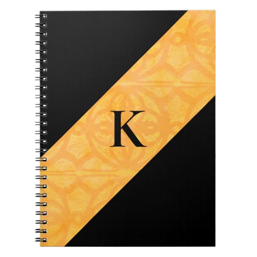Orange Batik Black Mit Monogramm Notebook Notizblock (Vorderseite)