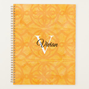 Orange Batik Elegant Monogram Name Planner Planer