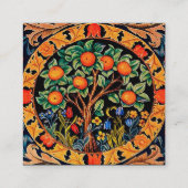 ORANGE BAUM,GRÜNE BLÄTTER,BLUME Blumenschwarz Quadratische Visitenkarte (Rückseite)