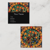 ORANGE BAUM,GRÜNE BLÄTTER,BLUME Blumenschwarz Quadratische Visitenkarte (Vorne/Hinten)