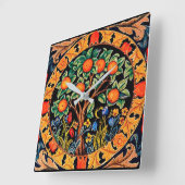 ORANGE BAUM MIT GRÜNEN BLÄTTER, BLUME QUADRATISCHE WANDUHR (Winkel)