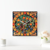 ORANGE BAUM MIT GRÜNEN BLÄTTER, BLUME QUADRATISCHE WANDUHR (Zuhause)