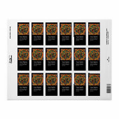 ORANGE BAUM MIT GRÜNEN BLÄTTER, BLUME Schwarz Adressaufkleber (Vorne)