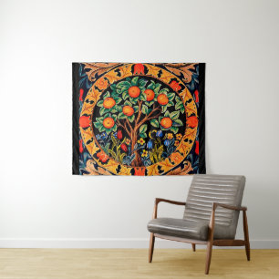 ORANGE BAUM MIT GRÜNEN BLÄTTER, BLUME WANDTEPPICH